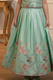 Sea Green Floral Embroidered Lehenga Choli Set For Girls