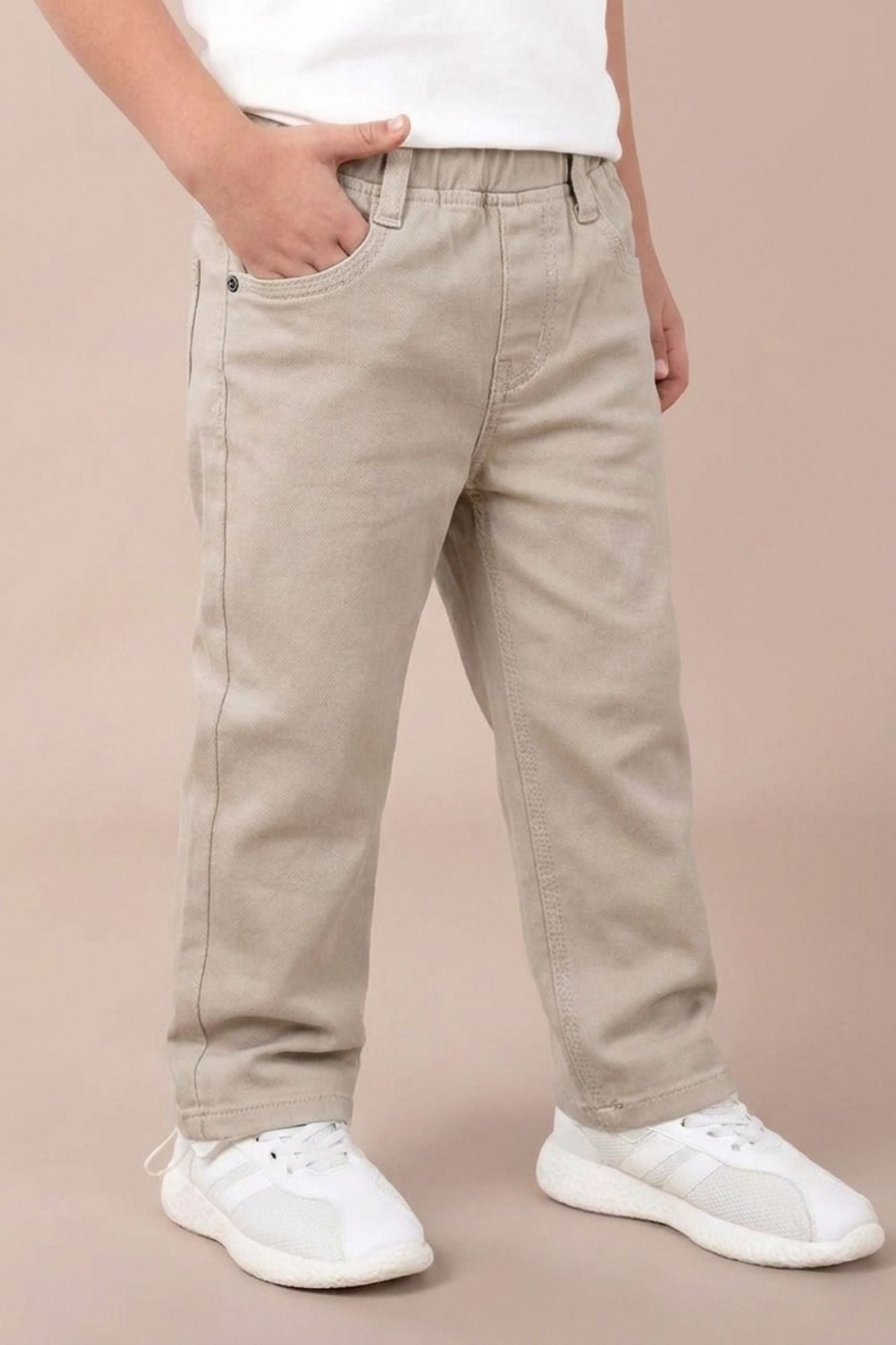 Cream Solid Casual Pant