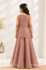 Girls Mauve With Gold Embroidered Palazzo Set With Dupatta