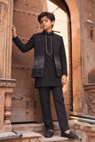Boys Shimmering Black Sequin Embroidered Kurta Set With Nehru Jacket