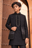 Boys Shimmering Black Sequin Embroidered Kurta Set With Nehru Jacket