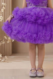 Purple Sequined Ruffled Party Wear Frock for Girls
