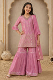 Lavender Paisley-Inspired Floral  Embroidered Sharara Set with Dupatta