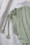 Green Pom-Pom Cotton Frock with Embroidered Yoke For Girls