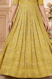 Mustard Yellow Ethnic Gown with Embroidered Neckline For Girls