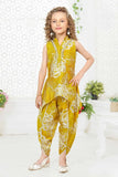 Mustard Yellow Floral Printed Dhoti Set For Girls