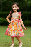 Multicolor Floral Dress with Sequin Bodice & Ruffle Sleeves For Girls