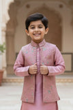 Dusty Mauve Embroidered Kurta Jacket Set for Boys
