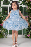 Blooming Princess Ice Blue Rosette Embellished Party Frock For Girls