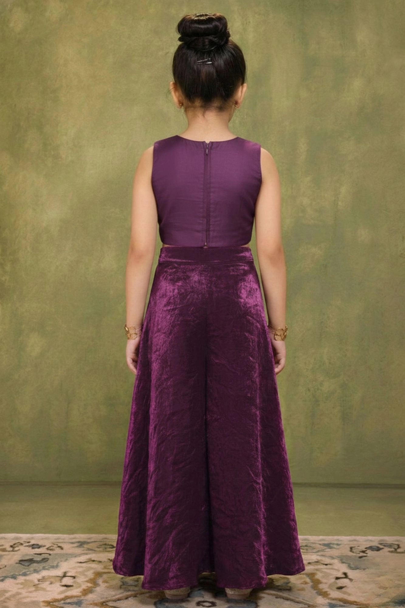 Plum Purple Embroidered Palazzo Set For Girls