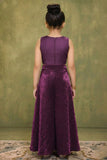 Plum Purple Embroidered Palazzo Set For Girls