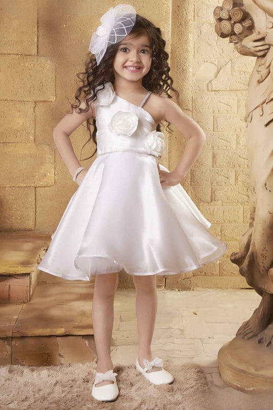 Cream Frock With Floral Embellished For Girls