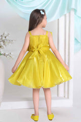 Yellow Floral Embellished Party Wear Frock For Girls