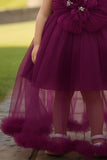 Wine Party Frock with Oversized Floral Appliqué For Girls
