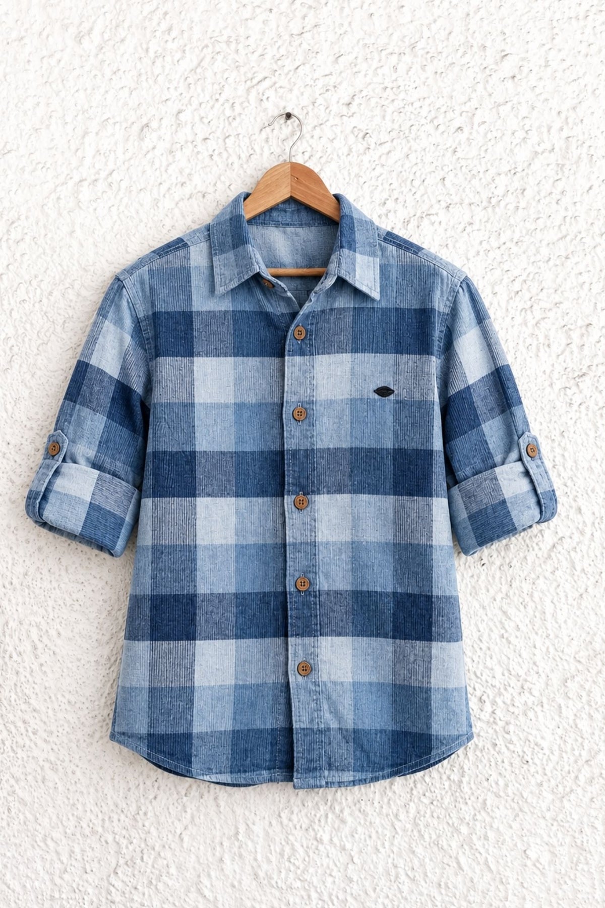 Boys Blue Checked Full Sleeve Corduroy Casual Shirt
