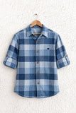 Boys Blue Checked Full Sleeve Corduroy Casual Shirt