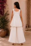 White Palazzo Set With Gold Sequin Embroidery for Girls