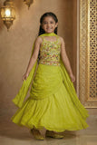 Green Embroidered Lehenga Choli Set For Girls