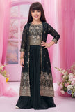 Black Embroidered Palazzo Set with Jacket For Girls