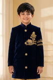 Boys Royal Navy Blue Velvet Sherwani Set