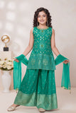 Emerald Green Embroidered Kurti Palazzo Set for Girls