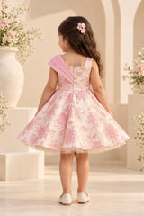 Girls Blush Pink Floral Embroidered Party Frock with 3D Flower Embellishment