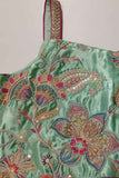 Sea Green Floral Embroidered Lehenga Choli Set For Girls