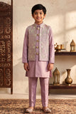 Boys Pink Floral And Paisley Embroidered Kurta Set With Nehru Jacket