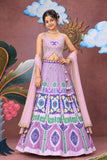 Girls Lavender And Purple Mosaic Mirror Work Embellished Lehenga Choli Set