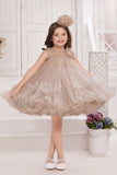 Coffee Party Frock with Sequin Floral Detailing For Girls