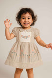 Beige Embroidered Cotton Frock for Girls