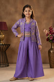 Purple Palazzo Set with Embroidered Jacket For Girls