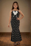 Black and Silver Leaf Sequin Party Wear Gown With 3D Bow Appliqué For Girls