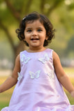 Lavender Party Wear Frock with 3D Butterfly Appliqués and Bubble Hemline For Girls