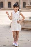 Cream Confetti Button Down Sleeveless Cotton Dress for Girls