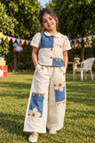 White And Blue Floral Crochet Lace Shirt With Wide-Leg Pant Co-ord Set