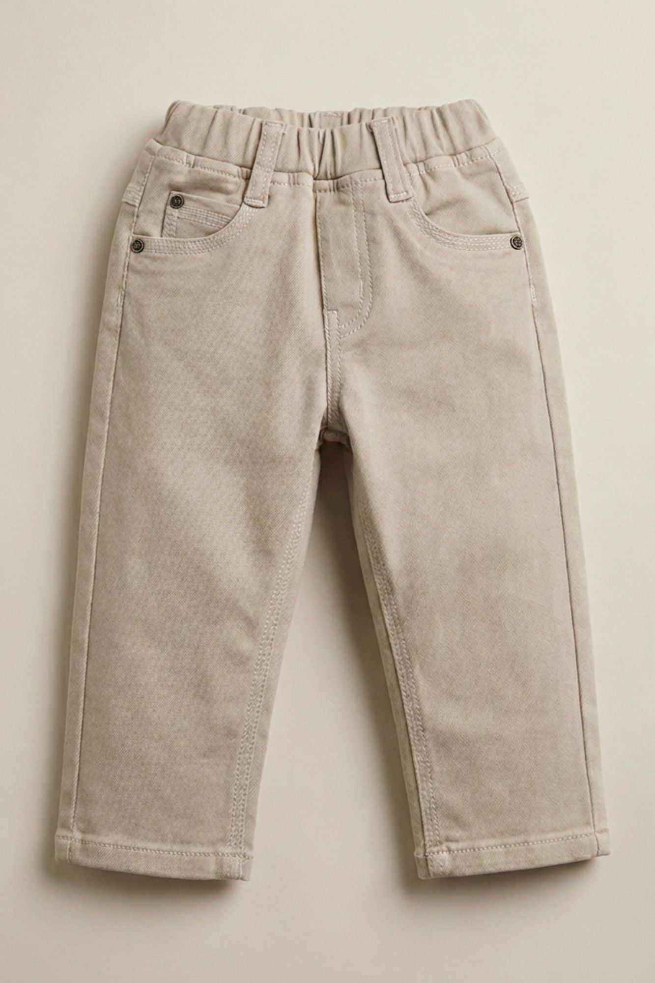 Cream Solid Casual Pant