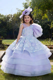 Sky Blue Floral Embellished With Pearl Work Party Wear Gown For Girls