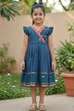 Bottle Green Traditional Dress with Zari Border For Girls
