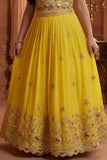 Girls Lime Yellow Embroidered Lehenga Choli Set