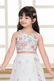 White Floral Embroidered Lehenga Choli with Dupatta For Girls