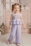 Girls Lavender Embroidered Peplum Top with Palazzo Pants Co Ord Set