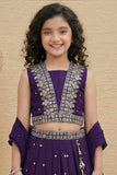 Royal Purple Embroidered Lehenga Choli Set with Dupatta For Girls