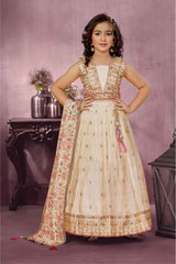 Cream Embroidered And Sequin Work Lehenga Choli For Girls