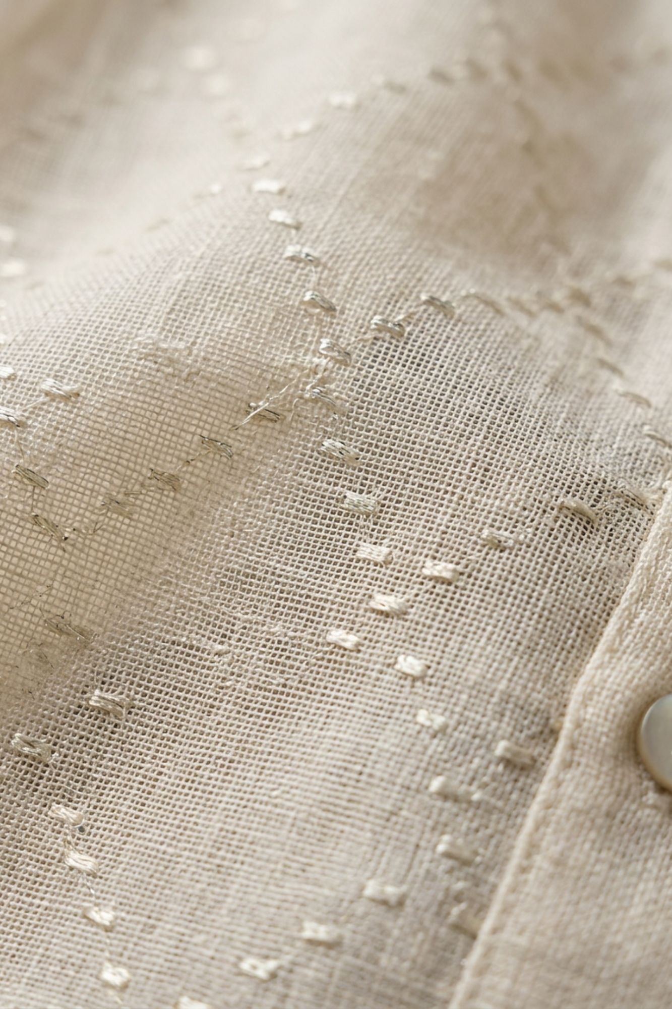 Fawn Geometric Thread Embroidered Pure Linen Kurta