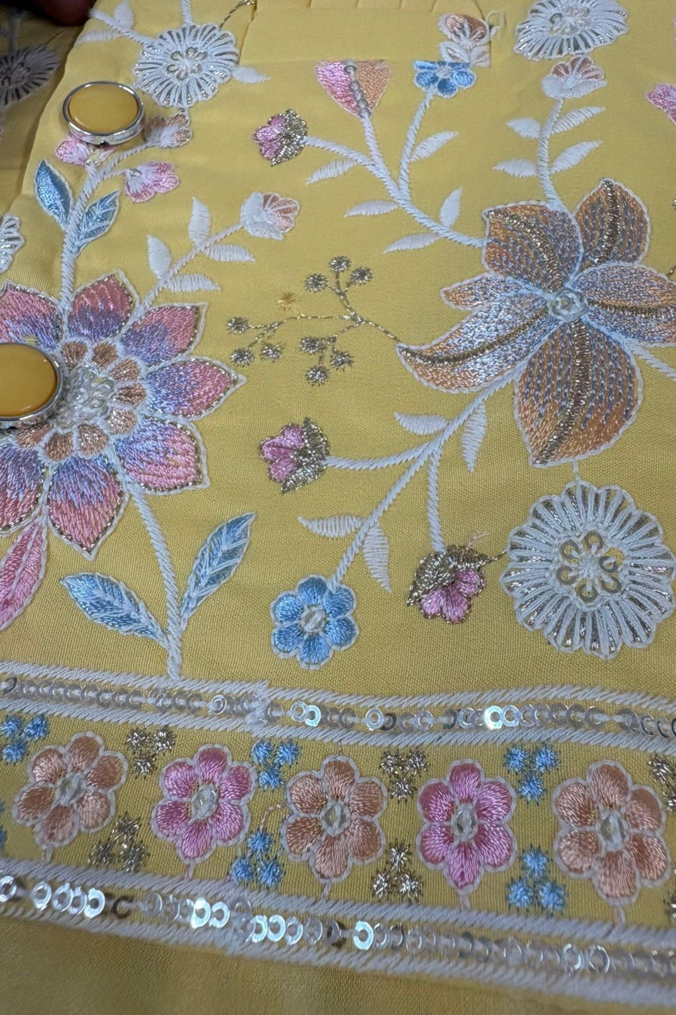 Yellow Embroidered Kurta Pajama Set with Ethnic Jacket for Boys