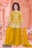 Mustard Yellow Zari Embroidered Palazzo Set For Girls