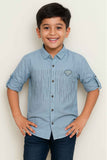 Light Blue Shirt With Tech Line Embroidery And Cloud Patch For Boys