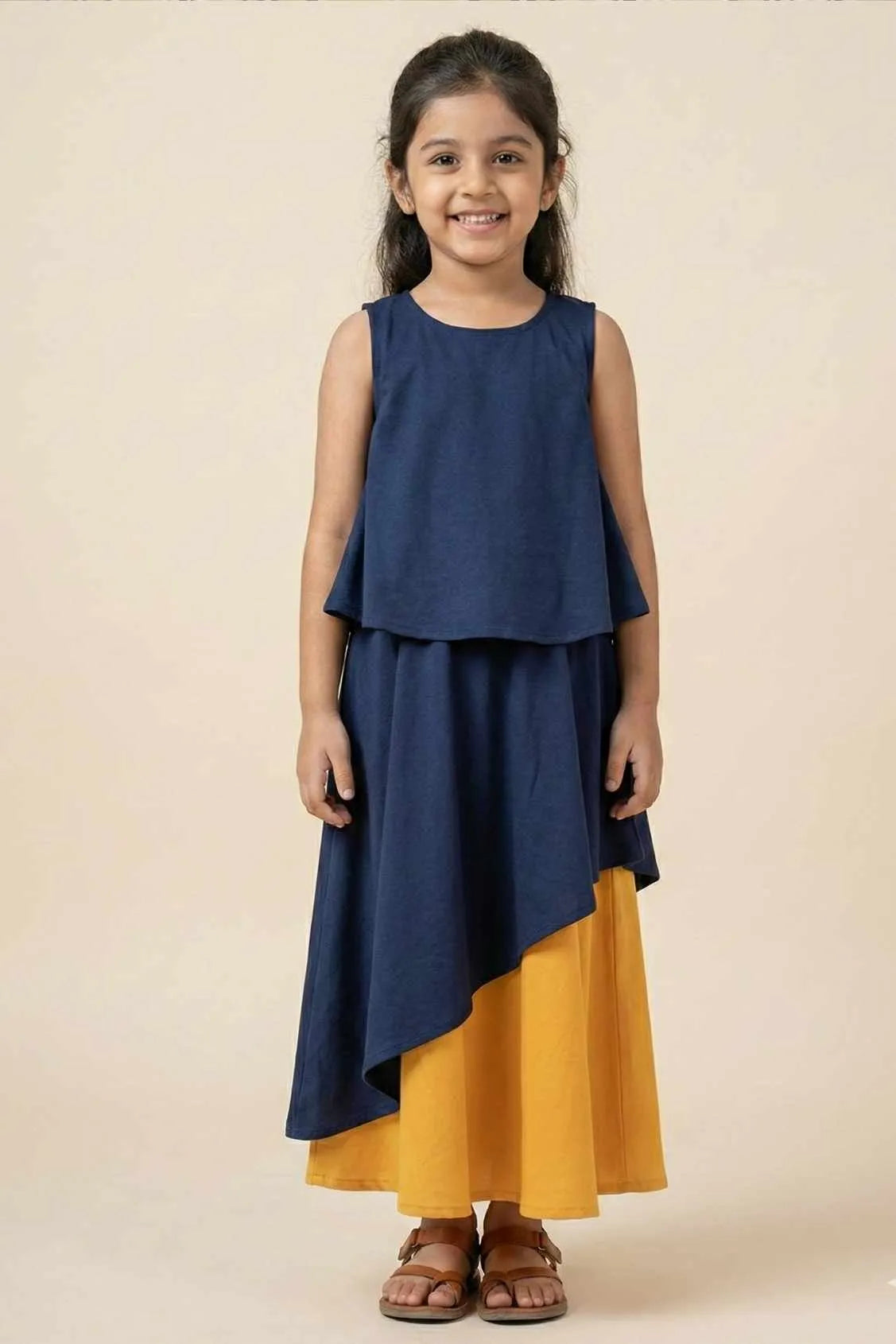 Navy Blue High-Low Gown For Girls