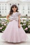 Blush Pink Shimmer Bow Detail Party Gown For Girls